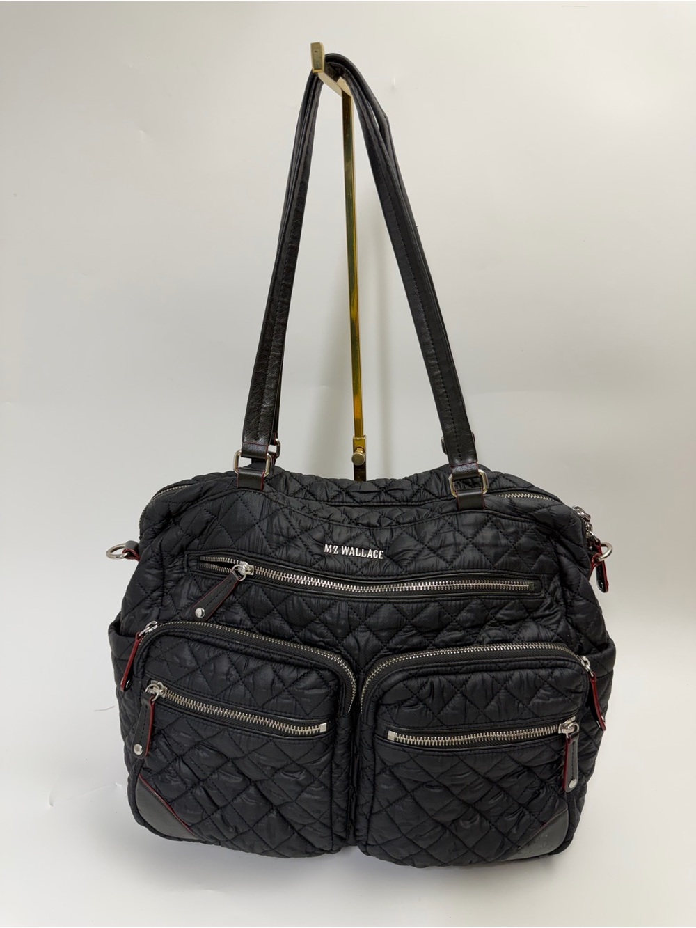 MZ Wallace Black Quilted Shoulder Bag with Multiple Front Pockets